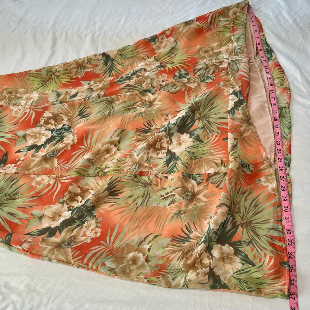 Danny & Nicole Peach Maxi Dress with Beige and Green Tropical Print Sz 16 - Picture 13 of 15